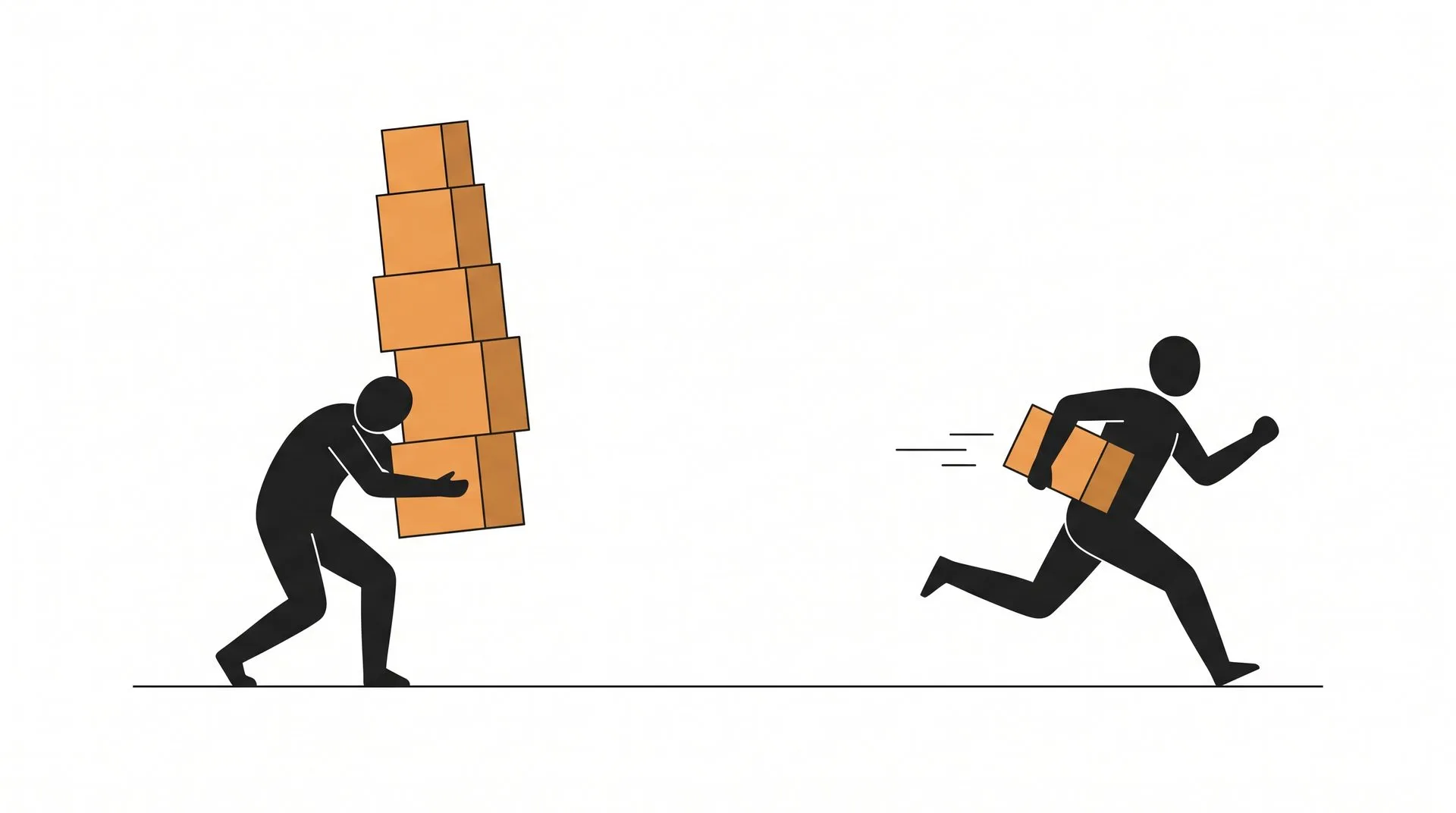 personas corriendo con cajas